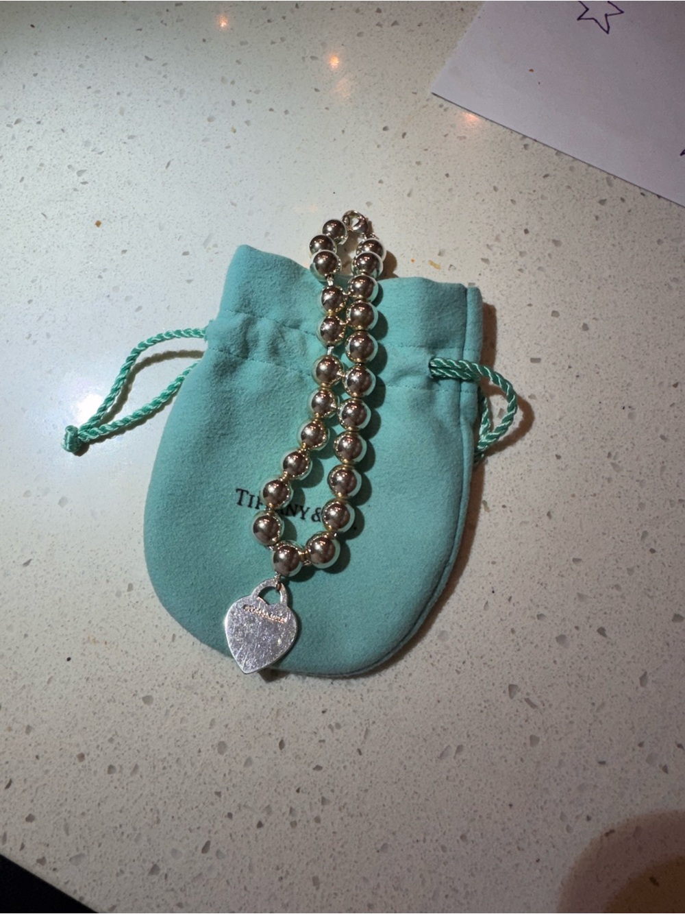 Tiffany & Co. Sterling Silver Bead Bracelet with Heart Tag - Turquoise Pouch - Picture 2 of 4